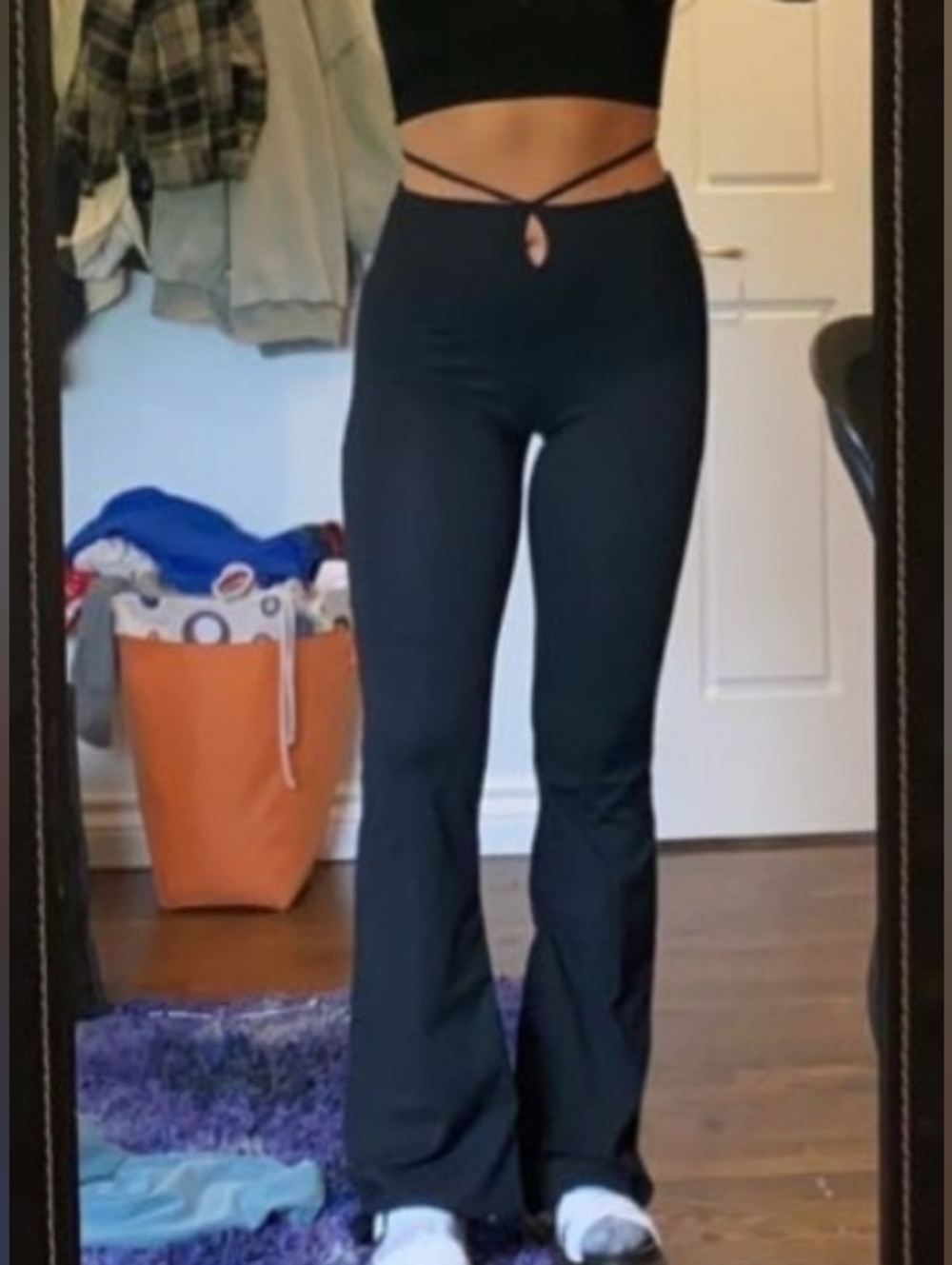 NWOT Cutout High-Waist Black Flared Women's Pants - Picture 8 of 16